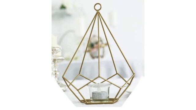 Gold Geometric Candle Holder 9 Inch